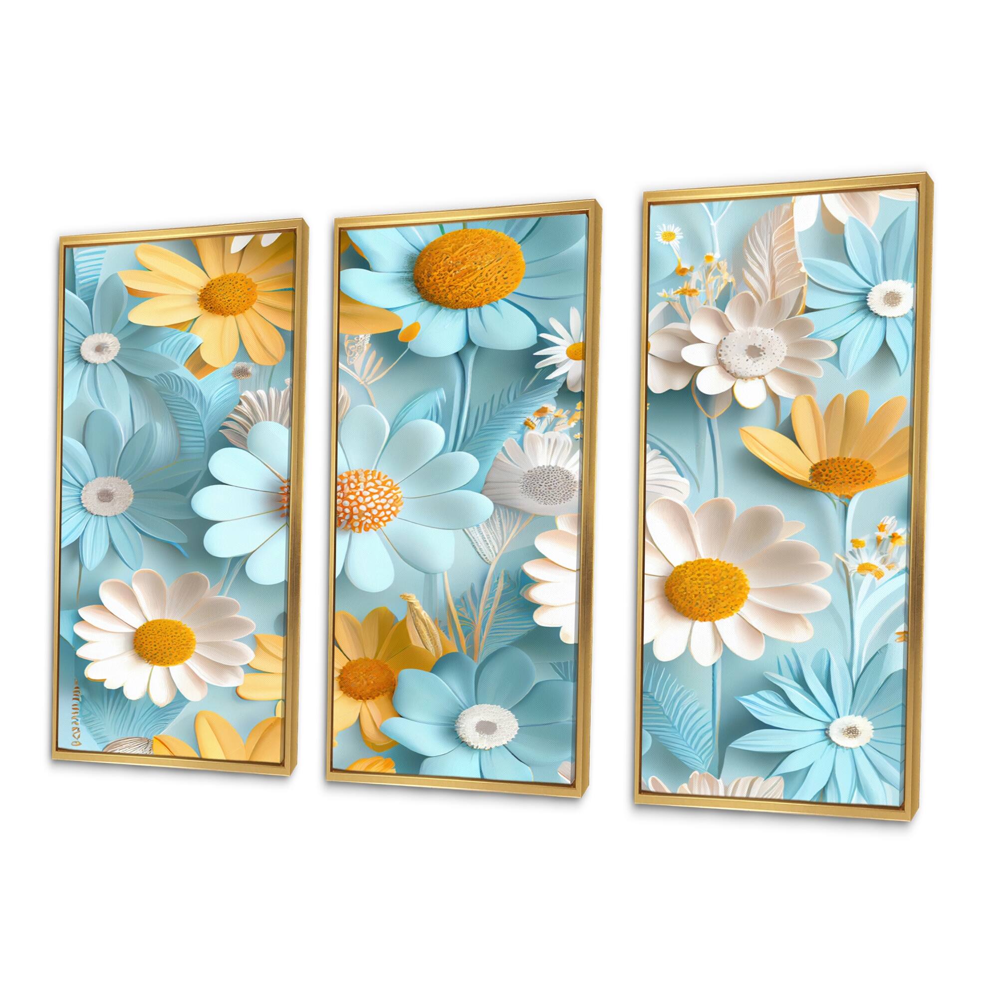 Designart "Blossoming Pastel Wildflowers On Light Blue III" Floral Bouquet Framed Canvas Wall